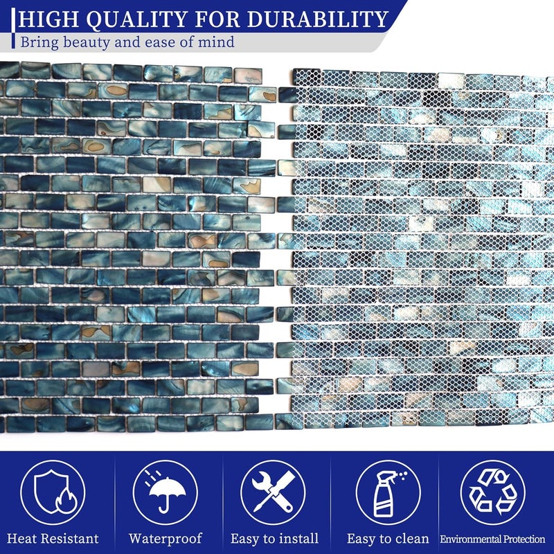 Mop Mother of Pearl Shell Mosaic Mini Brick Backsplash Tile, are Used for Kitchen Backsplashes and Bathroom Wall Tiles, Dark Blue 10 Sheets - Image 5